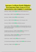 Insurance Certificate Details Philippines &NewLine;First Insurance Policy Exam ACTUAL &NewLine;QUESTIONS AND CORRECT ANSWERS