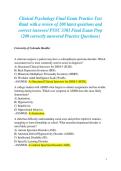 Clinical Psychology Final Exam Practice Test Bank with a review of 200 latest questions and correct Answers&sol; PSYC 3303 Final Exam Prep &lpar;200 correctly answered Practice Questions&rpar;