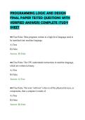 PROGRAMMING LOGIC AND DESIGN&NewLine;FINAL PAPER TESTED QUESTIONS WITH&NewLine;VERIFIED ANSWERS COMPLETE STUDY&NewLine;SHEET&NewLine;