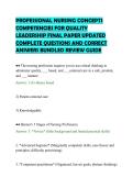 PROFESSIONAL NURSING CONCEPTS&NewLine;COMPETENCIES FOR QUALITY&NewLine;LEADERSHIP FINAL PAPER UPDATED&NewLine;COMPLETE QUESTIONS AND CORRECT&NewLine;ANSWERS BUNDLED REVIEW GUIDE