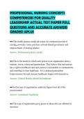 PROFESSIONAL NURSING CONCEPTS&NewLine;COMPETENCIES FOR QUALITY&NewLine;LEADERSHIP ACTUAL TEST PAPER FULL&NewLine;QUESTIONS AND ACCURATE ANSWERS&NewLine;GRADED APLUS