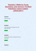 Statistics Midterm Exam&NewLine;Questions and Answers Verified&NewLine;Solutions Latest Update&NewLine;&lpar;2026&sol;2027&rpar;
