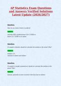 AP Statistics Exam Questions&NewLine;and Answers Verified Solutions&NewLine;Latest Update &lpar;2026&sol;2027&rpar;