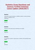 Statistics Exam Questions and&NewLine;Answers Verified Solutions&NewLine;Latest Update &lpar;2026&sol;2027&rpar;