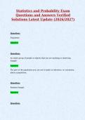Statistics and Probability Exam&NewLine;Questions and Answers Verified&NewLine;Solutions Latest Update &lpar;2026&sol;2027&rpar;