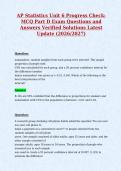 AP Statistics Unit 6 Progress Check&colon;&NewLine;MCQ Part D Exam Questions and&NewLine;Answers Verified Solutions Latest&NewLine;Update &lpar;2026&sol;2027&rpar;&NewLine;