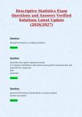Descriptive Statistics Exam&NewLine;Questions and Answers Verified&NewLine;Solutions Latest Update&NewLine;&lpar;2026&sol;2027&rpar;&NewLine;