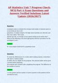 AP Statistics Unit 7 Progress Check&colon;&NewLine;MCQ Part A Exam Questions and&NewLine;Answers Verified Solutions Latest&NewLine;Update &lpar;2026&sol;2027&rpar;