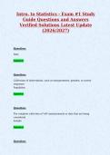 Intro&period; to Statistics - Exam &num;1 Study&NewLine;Guide Questions and Answers&NewLine;Verified Solutions Latest Update&NewLine;&lpar;2026&sol;2027&rpar;