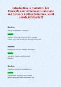 Introduction to Statistics&colon; Key&NewLine;Concepts and Terminology Questions&NewLine;and Answers Verified Solutions Latest&NewLine;Update &lpar;2026&sol;2027&rpar;