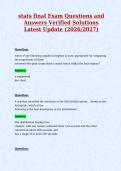 stats final Exam Questions and&NewLine;Answers Verified Solutions&NewLine;Latest Update &lpar;2026&sol;2027&rpar;