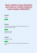 Basic statistics Exam Questions&NewLine;and Answers Verified Solutions&NewLine;Latest Update &lpar;2026&sol;2027&rpar;