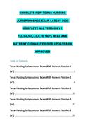 COMPLETE NEW TEXAS NURSING &NewLine;JURISPRUDENCE EXAM LATEST 2026 &NewLine;COMPLETE ALL VERSION V1 &NewLine;1&comma;2&comma;3&comma;4&comma;5&comma;6&comma;7&comma;8&comma;9&comma;10 100&percnt; REAL AND &NewLine;AUTHENTIC EXAM &vert;VERIFIED UPDATE&vert;BON &NewLine;APPROVED 