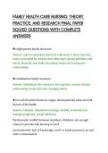 FAMILY HEALTH CARE NURSING&colon; THEORY&comma;&NewLine;PRACTICE&comma; AND RESEARCH FINAL PAPER&NewLine;SOLVED QUESTIONS WITH COMPLETE&NewLine;ANSWERS
