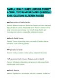 FAMILY HEALTH CARE NURSING THEORY&NewLine;ACTUAL TEST BANK UPDATED QUESTIONS&NewLine;AND SOLUTIONS ALREADY PASSED