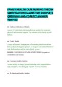 FAMILY HEALTH CARE NURSING THEORY&NewLine;CERTIFICATION EVALUATION COMPLETE&NewLine;QUESTIONS AND CORRECT ANSWERS&NewLine;VERIFIED