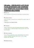 LML4805 &ndash; INSURANCE LAW EXAM&NewLine;PACK QUESTIONS AND ANSWERS&NewLine;2026 COMPLETE EXAM PREP WITH&NewLine;VERIFIED SOLUTIONS&NewLine;