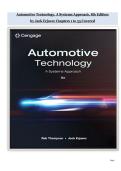 Test Bank For Automotive Technology&comma; A Systems Approach&comma; 8th Edition by Jack Erjavec Chapters 1 to 55 Covered