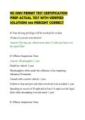 NC DMV PERMIT TEST CERTIFICATION&NewLine;PREP ACTUAL TEST WITH VERIFIED&NewLine;SOLUTIONS 100 PERCENT CORRECT
