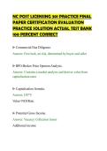 NC POST LICENSING 301 PRACTICE FINAL&NewLine;PAPER CERTIFICATION EVALUATION&NewLine;PRACTICE SOLUTION ACTUAL TEST BANK&NewLine;100 PERCENT CORRECT