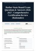 Barber State Board Exam 200&plus; Questions & Answers 2026-2027 Comprehensive Certification Review &lpar;Rationales&rpar;