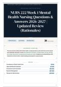 NURS 222 Week 1 Mental Health Nursing 30&plus; Questions & Answers 2026&sol;2027 Updated Review &lpar;Rationales&rpar;