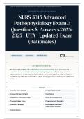 NURS 5315 Advanced Pathophysiology Exam 3 170&plus; Questions & Answers 2026&sol;2027 UTA Updated Exam &lpar;Rationales&rpar;