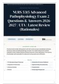 NURS 5315 Advanced Pathophysiology Exam 2 105&plus; Questions & Answers 2026&sol;2027 UTA Latest Review &lpar;Rationales&rpar;