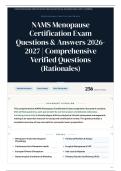 NAMS Menopause Certification Exam 255&plus; Questions & Answers 2026&sol;2027 Comprehensive Verified Questions &lpar;Rationales&rpar;