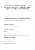 NURS 6541 &sol; NRNP 6541 PRIMARY CARE&NewLine;OF ADOLESCENTS & CHILDREN FINAL&NewLine;EXAM QUESTIONS AND ANSWERS