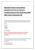Maryland Dentist Jurisprudence &NewLine;Questions And Correct Answers &NewLine;&lpar;Verified Answers&rpar; Plus Rationales 2026 &NewLine;Q&A Instant Download Pdf