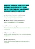 MACHINE LEARNING A BAYESIAN AND&NewLine;OPTIMIZATION PERSPECTIVE FINAL&NewLine;PAPER FULL QUESTIONS AND CORRECT&NewLine;ANSWERS PREMIUM STUDY SHEET&NewLine;