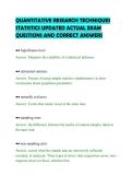 QUANTITATIVE RESEARCH TECHNIQUES&NewLine;STATISTICS UPDATED ACTUAL EXAM&NewLine;QUESTIONS AND CORRECT ANSWERS