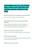 MANAGEMENT AND COST ACCOUNTING&NewLine;FINAL PAPER TESTED QUESTIONS WITH&NewLine;VERIFIED ANSWERS COMPLETE STUDY&NewLine;SHEET&NewLine;