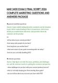 MAR 3400 EXAM 2 FINAL SCRIPT 2026&NewLine;COMPLETE MARKETING QUESTIONS AND&NewLine;ANSWERS PACKAGE