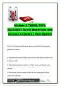 Module 5 TESOL&sol;TEFL 2026&sol;2027 &vert; 14 Exam Questions & Correct Answers &vert; Grammar&comma; Tenses&comma; Conditionals&comma; Modals & Sentence Structure