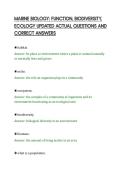 MARINE BIOLOGY&colon; FUNCTION&comma; BIODIVERSITY&comma;&NewLine;ECOLOGY UPDATED ACTUAL QUESTIONS AND&NewLine;CORRECT ANSWERS