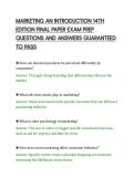 MARKETING AN INTRODUCTION 14TH&NewLine;EDITION FINAL PAPER EXAM PREP&NewLine;QUESTIONS AND ANSWERS GUARANTEED&NewLine;TO PASS