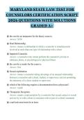 MARYLAND STATE LAW TEST FOR&NewLine;COUNSELORS CERTIFICATION SCRIPT&NewLine;2026 QUESTIONS WITH SOLUTIONS&NewLine;GRADED A&plus;