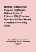 Nursing Philosophies&colon; Florence Nightingale&comma; Watson&comma; Benner & Eriksson 2026 &vert; Theories&comma; Questions & Exam Review