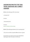 QUICKBOOKS PRACTICE TEST 2026&NewLine;TESTED QUESTIONS AND CORRECT&NewLine;ANSWERS&NewLine;