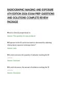 RADIOGRAPHIC IMAGING AND EXPOSURE&NewLine;6TH EDITION 2026 EXAM PREP QUESTIONS&NewLine;AND SOLUTIONS COMPLETE REVIEW&NewLine;PACKAGE&NewLine;