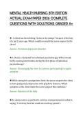 MENTAL HEALTH NURSING 8TH EDITION&NewLine;ACTUAL EXAM PAPER 2026 COMPLETE&NewLine;QUESTIONS WITH SOLUTIONS GRADED A&plus;