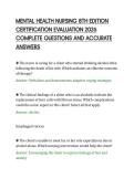 MENTAL HEALTH NURSING 8TH EDITION&NewLine;CERTIFICATION EVALUATION 2026&NewLine;COMPLETE QUESTIONS AND ACCURATE&NewLine;ANSWERS&NewLine;