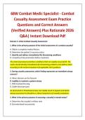 68W Combat Medic Specialist - Combat Casualty Assessment Exam Practice Questions and Correct Answers &lpar;Verified Answers&rpar; Plus Rationale 2026 Q&A&vert; Instant Download Pdf