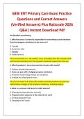 68W ENT Primary Care Exam Practice Questions and Correct Answers &lpar;Verified Answers&rpar; Plus Rationale 2026 Q&A&vert; Instant Download Pdf