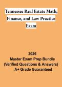 Tennessee Real Estate Math&comma; Finance & Law Practice Exam PDF &vert; License Exam Study Guide&comma; Questions & Answers 2026