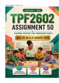 TPF2602 Assignment 50 Semester 1 2026 &vert; Teaching Practice for Foundation Phase II &vert; 200 Practice Questions &plus; Detailed Rationales &vert; Grade R & Grade 1 &vert; UNISA