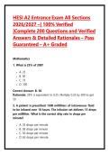 HESI A2 Entrance Exam All Sections 2026&sol;2027 &ndash;&vert; 100&percnt; Verified &vert;Complete 200 Questions and Verified Answers & Detailed Rationales &ndash; Pass Guaranteed &ndash; A&plus; Graded