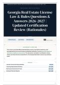 Georgia Real Estate License Law & Rules 85&plus; Questions & Answers 2026-2027 Updated Certification Review &lpar;Rationales&rpar;